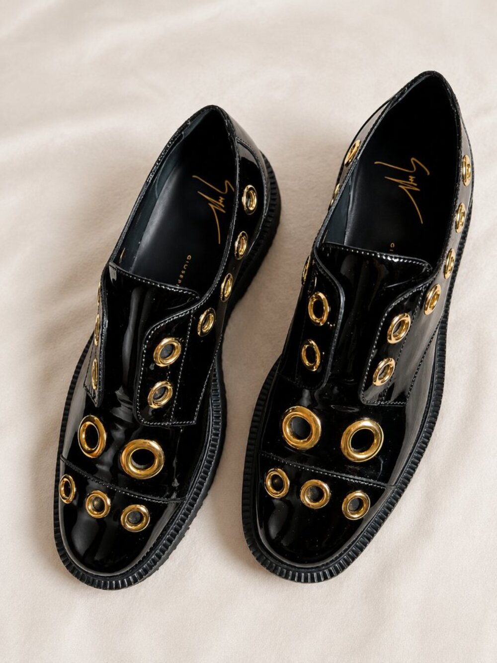 Giuseppe Zanotti Grommet Oxford Shoes – Black Patent Leather/37/7 – New in Box